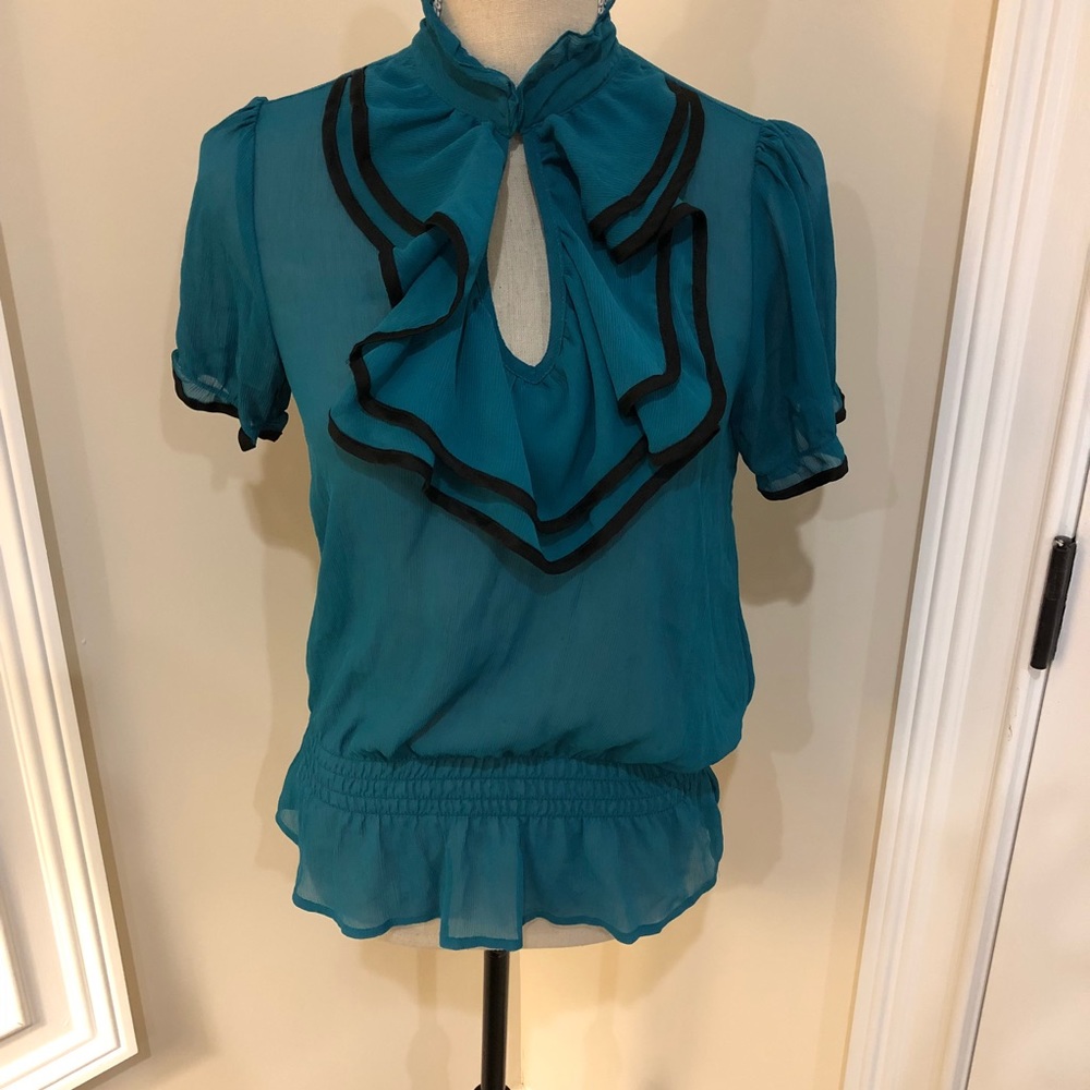 The Limited Blue Ruffle Puff Sleeve Top - Picture 2 of 4